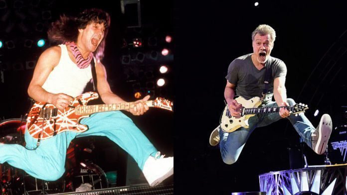 Eddie Van Halen performando a música "Jump" (Fotos: Ebet Roberts/Getty Images e Kevin Mazur/Getty Images)