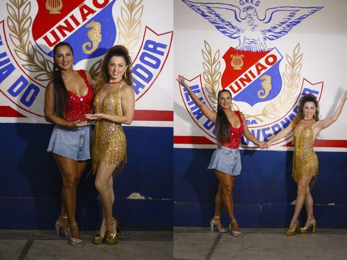Tatiana Breia cai no samba com Bruna Bruno em ensaio de rua da União da Ilha (Foto: Denilson Santos)