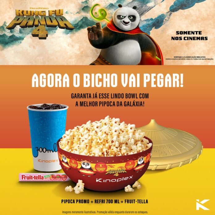 Cinéfilos podem ganhar balde exclusivo do filme "Kung Fu Panda 4" no Kinoplex (Foto: Divulgação)