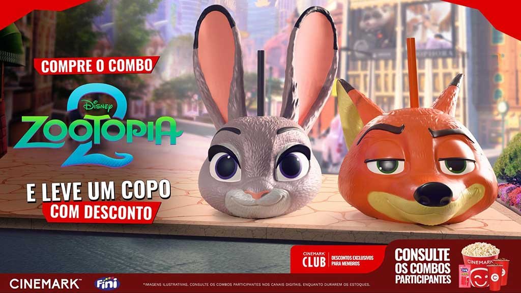 Combo de 'Zootopia 2' com balde e copo já está à venda na Cinemark (Foto: Divulgação) Combo de 'Zootopia 2' com balde e copo já está à venda na Cinemark (Foto: Divulgação)
