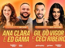‘BBB 26’ terá Rafael Portugal, Ana Clara e Gil do Vigor Ana Clara e Ed Gama retornam ao comando do 'Big Show' no Multishow, enquanto Gil do Vigor e Ceci Ribeiro seguem entrevistando os eliminados no 'Bate-papo BBB', no Globoplay e gshow (Fotos: Divulgação/Globo)