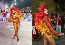 Rainha da Estácio, Alice Alves apresenta figurino ‘Fênix’ na Série Ouro Alice Alves renasce como 'Fênix' e é ovacionada em mini desfile da Estácio de Sá (Foto: Jorgemar Branco Braga)