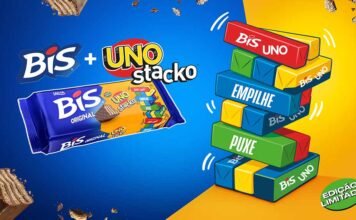 BIS lança edição limitada com UNO Stacko e transforma wafers num jogo BIS e UNO Stacko se unem em edição limitada inspirada na dinâmica do jogo (Foto: Mondelēz Brasil/Divulgação)