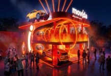Movida terá karaokê e jogo de dança em seu estande no Rock in Rio 2026 Estande da Movida terá caixas de som circulares e painéis de LED na fachada (Foto: Divulgação/Movida)