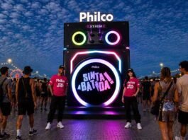 Estande da Philco recria uma caixa de som de aproximadamente 5 metros de altura (Foto: Divulgação/Philco)