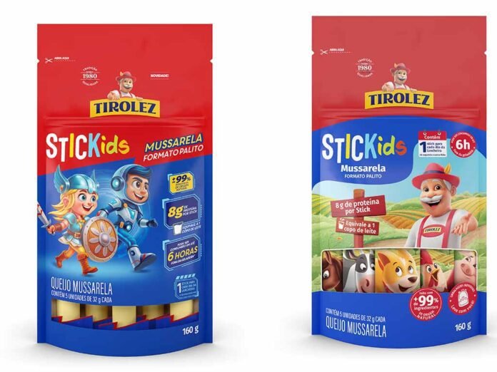 SticKids Tirolez é feito 100% de queijo mussarela e contém 8g de proteína por unidade (Fotos: Divulgação/Tirolez)
